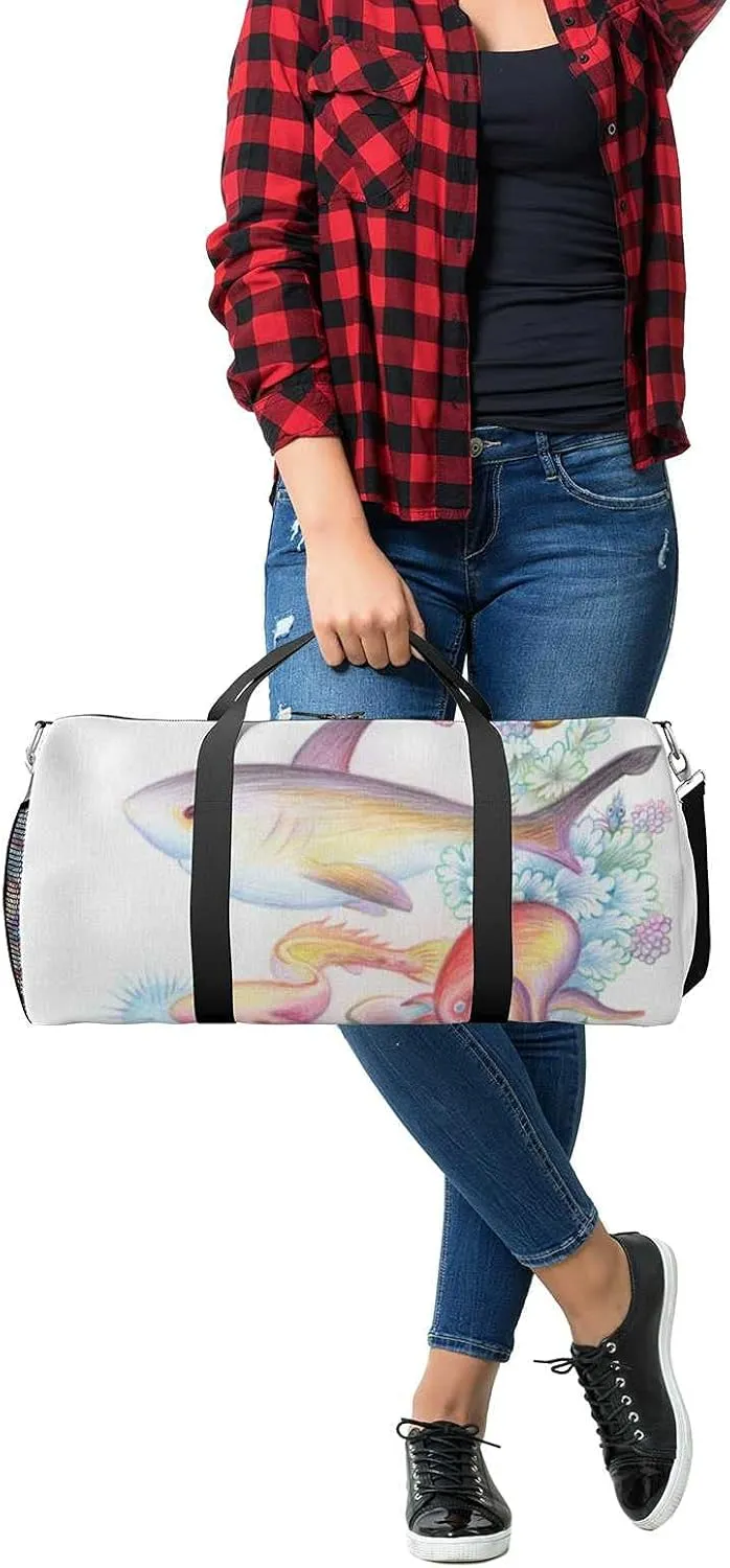 Sports Gym Bag for Women and Men Waterproof Colorful Marine World Duffel Bag Lightweight Carryon Traveling Boarding Gripsack