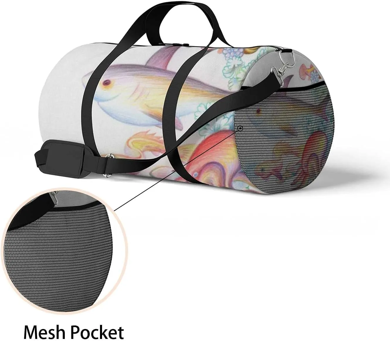 Sports Gym Bag for Women and Men Waterproof Colorful Marine World Duffel Bag Lightweight Carryon Traveling Boarding Gripsack
