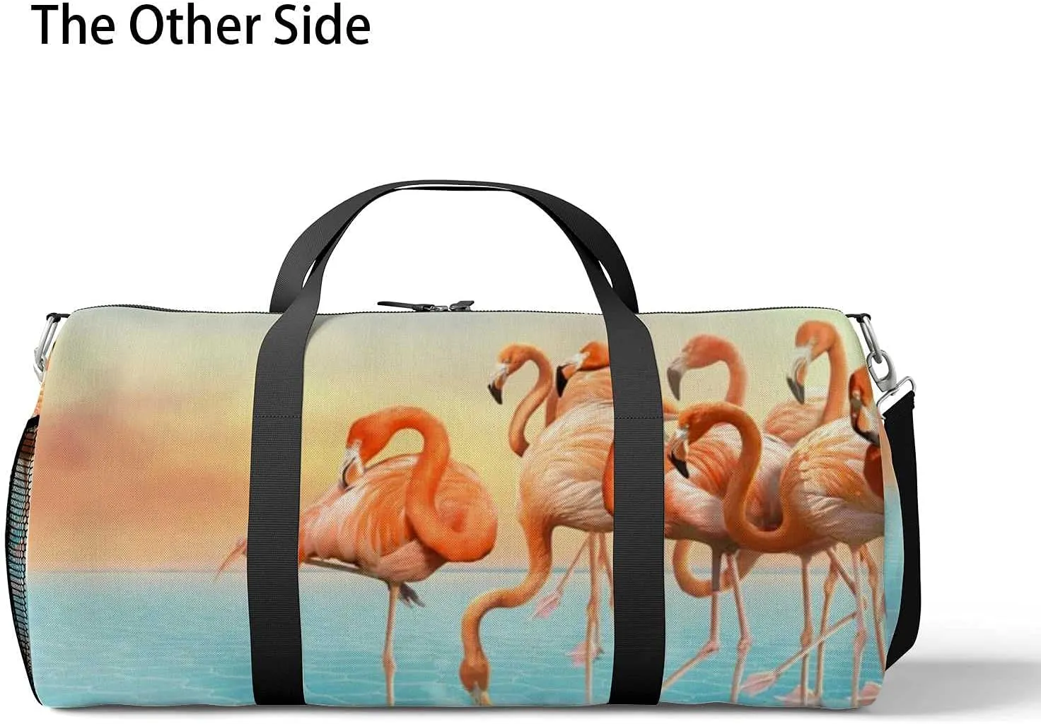 Sports Gym Bag for Women and Men Waterproof Colorful Photo- Manipulation Red Flamingo Right Duffel Bag Lightweight Carryon Traveling Boarding Gripsack
