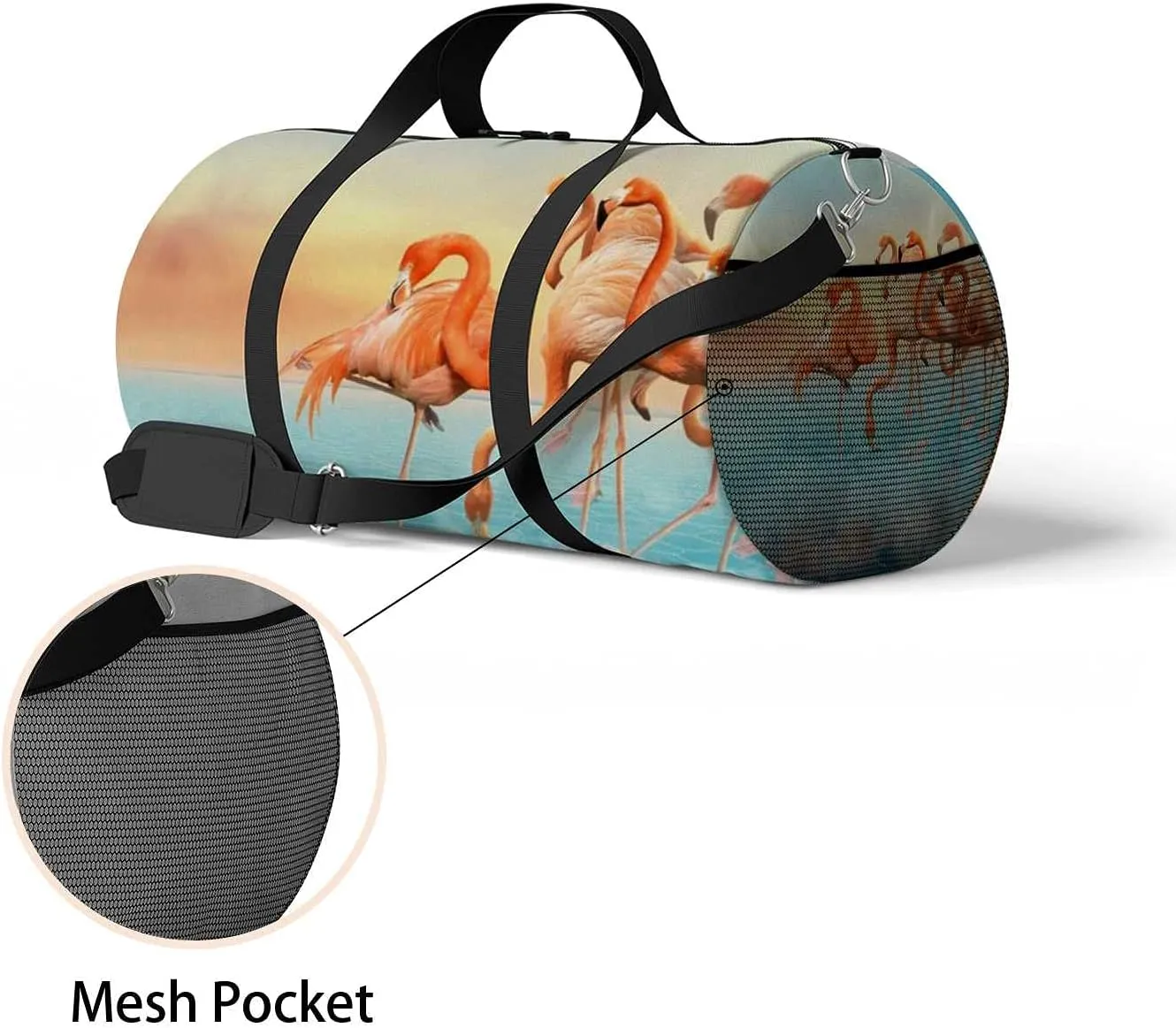 Sports Gym Bag for Women and Men Waterproof Colorful Photo- Manipulation Red Flamingo Right Duffel Bag Lightweight Carryon Traveling Boarding Gripsack