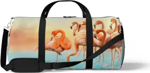 Sports Gym Bag for Women and Men Waterproof Colorful Photo- Manipulation Red Flamingo Right Duffel Bag Lightweight Carryon Traveling Boarding Gripsack