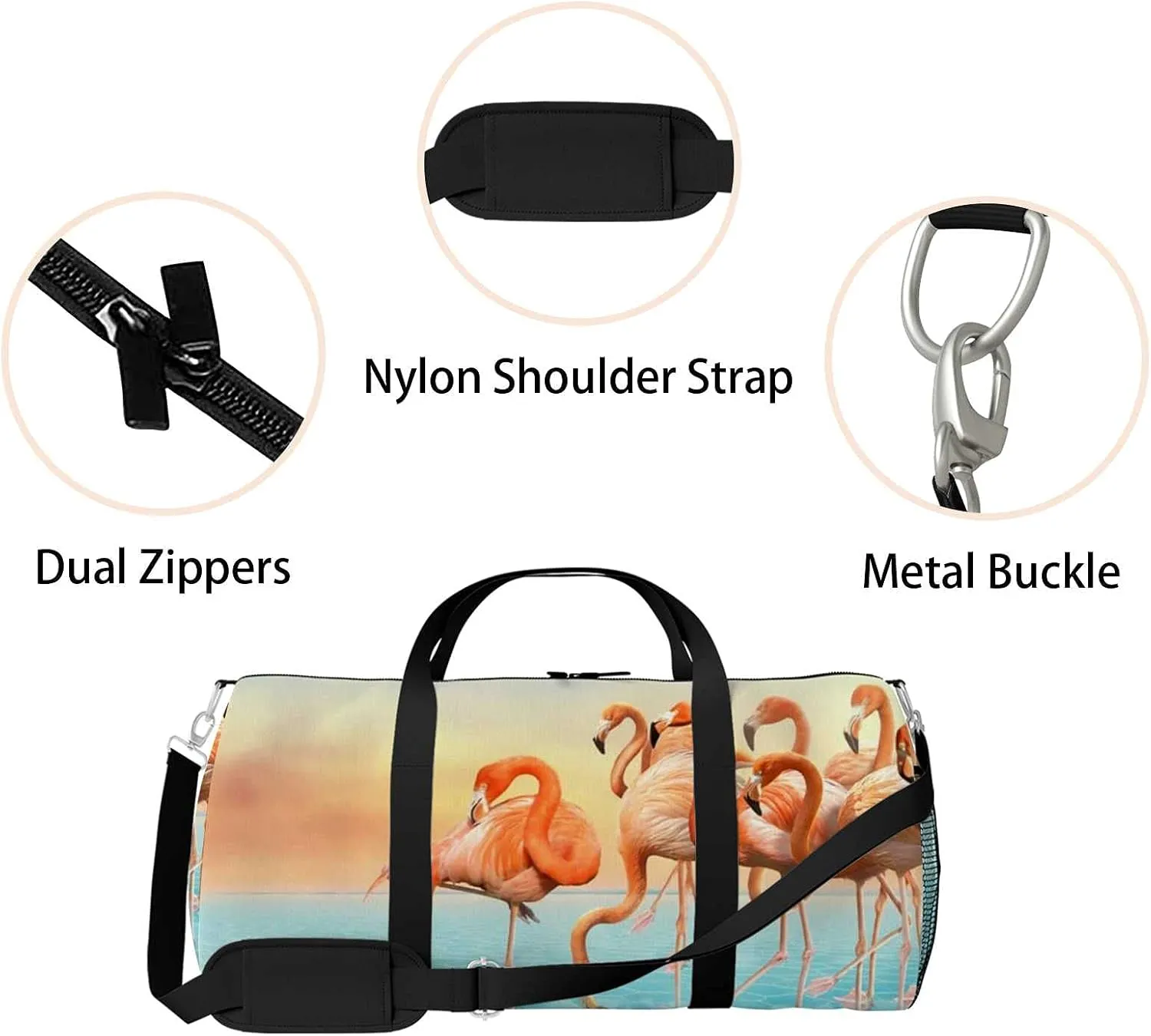 Sports Gym Bag for Women and Men Waterproof Colorful Photo- Manipulation Red Flamingo Right Duffel Bag Lightweight Carryon Traveling Boarding Gripsack