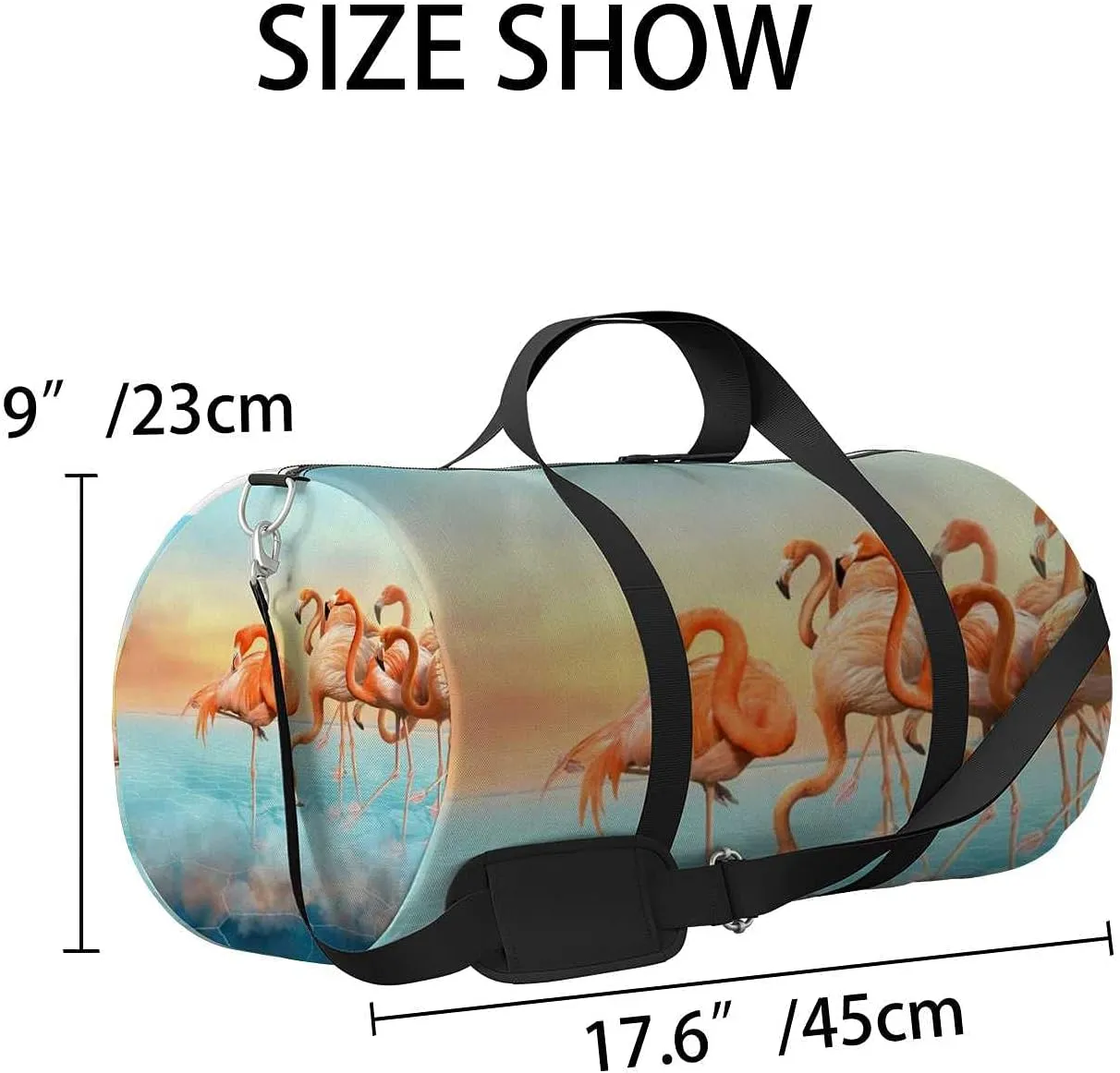 Sports Gym Bag for Women and Men Waterproof Colorful Photo- Manipulation Red Flamingo Right Duffel Bag Lightweight Carryon Traveling Boarding Gripsack