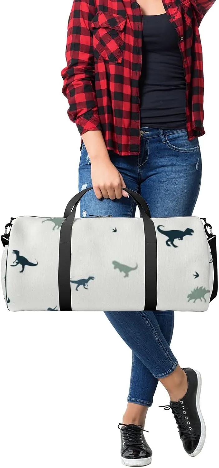 Sports Gym Bag for Women and Men Waterproof Cute Cartoon Dinosaurs Green Duffel Bag Lightweight Carryon Traveling Boarding Gripsack