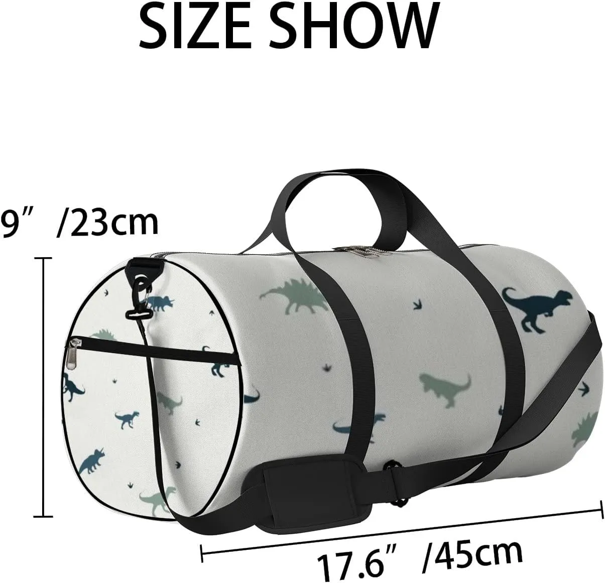Sports Gym Bag for Women and Men Waterproof Cute Cartoon Dinosaurs Green Duffel Bag Lightweight Carryon Traveling Boarding Gripsack