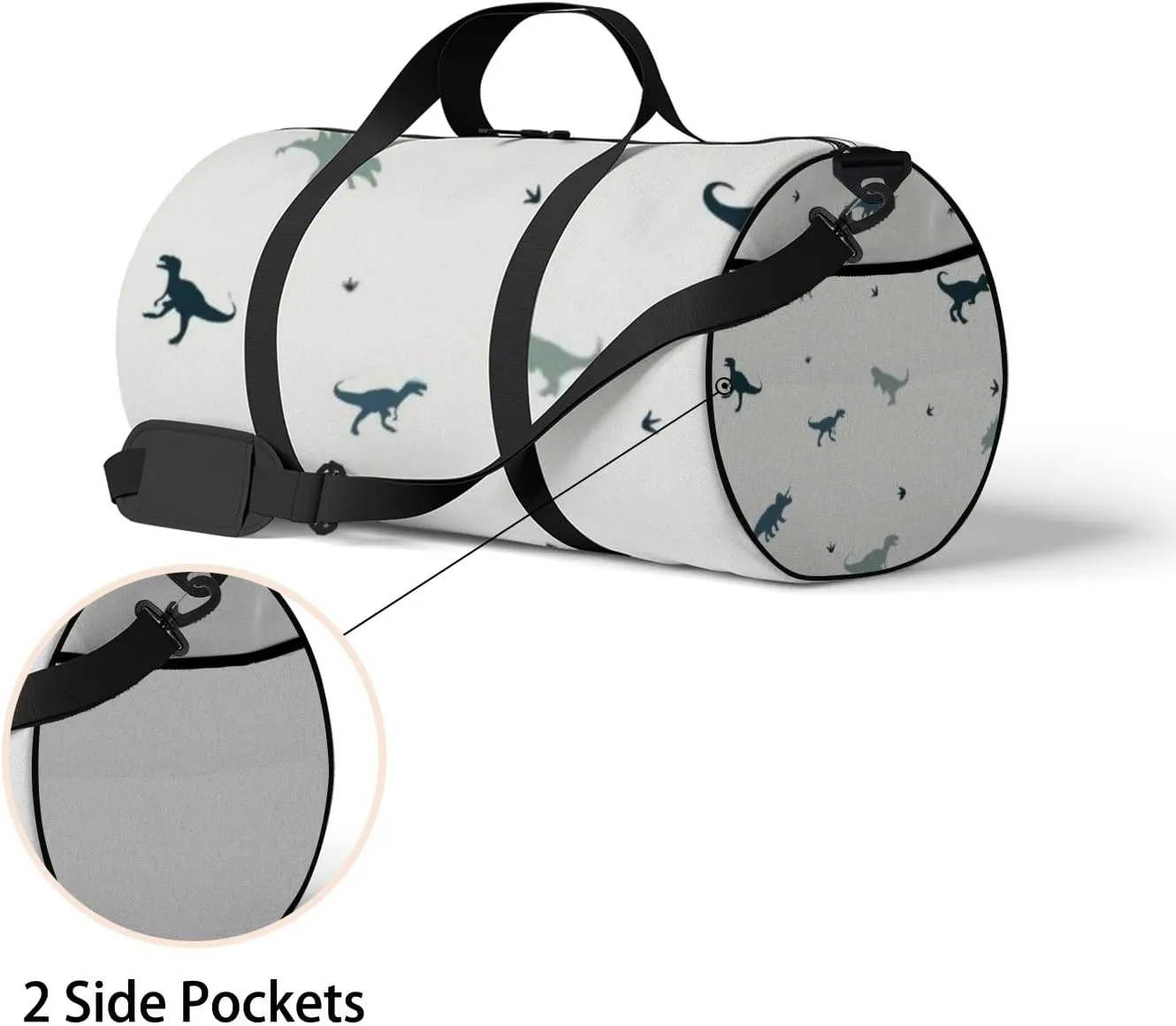 Sports Gym Bag for Women and Men Waterproof Cute Cartoon Dinosaurs Green Duffel Bag Lightweight Carryon Traveling Boarding Gripsack