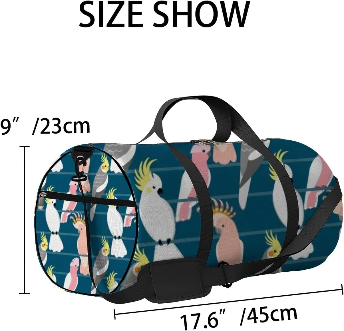 Sports Gym Bag for Women and Men Waterproof Cute Cartoon Parrots Dark Blue Duffel Bag Lightweight Carryon Traveling Boarding Gripsack