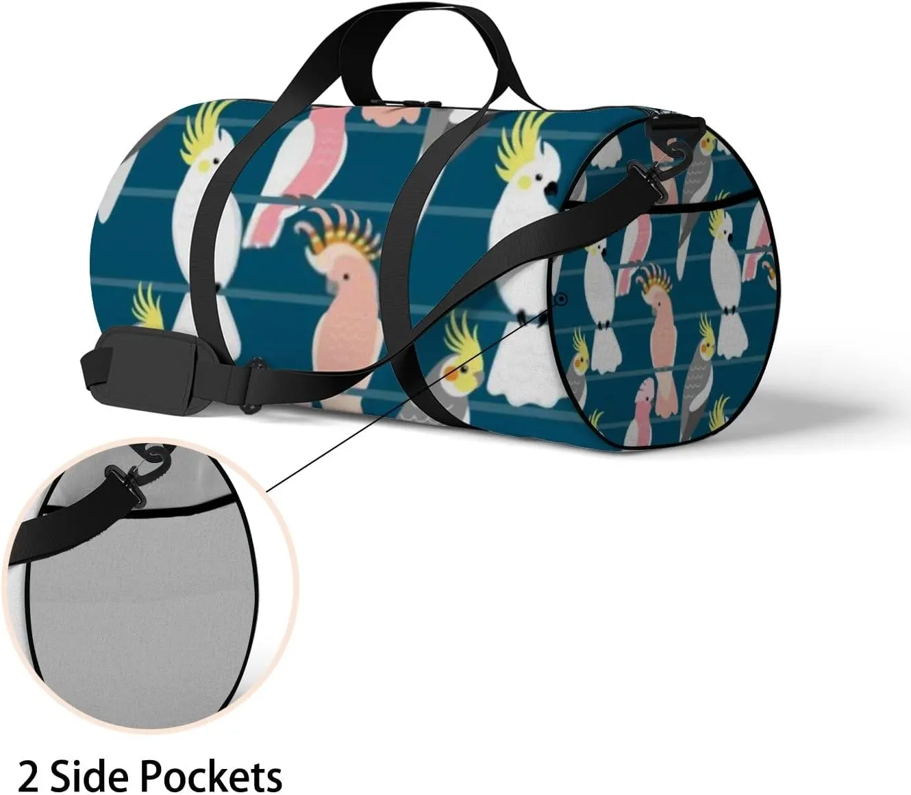 Sports Gym Bag for Women and Men Waterproof Cute Cartoon Parrots Dark Blue Duffel Bag Lightweight Carryon Traveling Boarding Gripsack