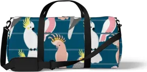 Sports Gym Bag for Women and Men Waterproof Cute Cartoon Parrots Dark Blue Duffel Bag Lightweight Carryon Traveling Boarding Gripsack