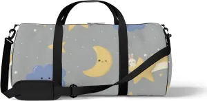 Sports Gym Bag for Women and Men Waterproof Cute Cloud Star Night Sky Cartoon Grey Duffel Bag Lightweight Carryon Traveling Boarding Gripsack