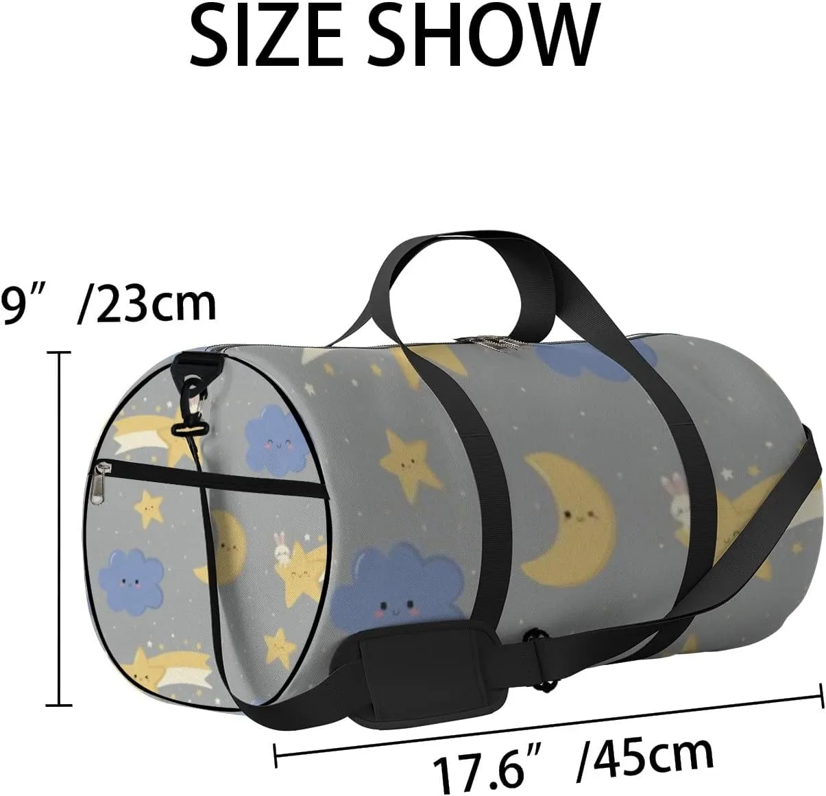 Sports Gym Bag for Women and Men Waterproof Cute Cloud Star Night Sky Cartoon Grey Duffel Bag Lightweight Carryon Traveling Boarding Gripsack