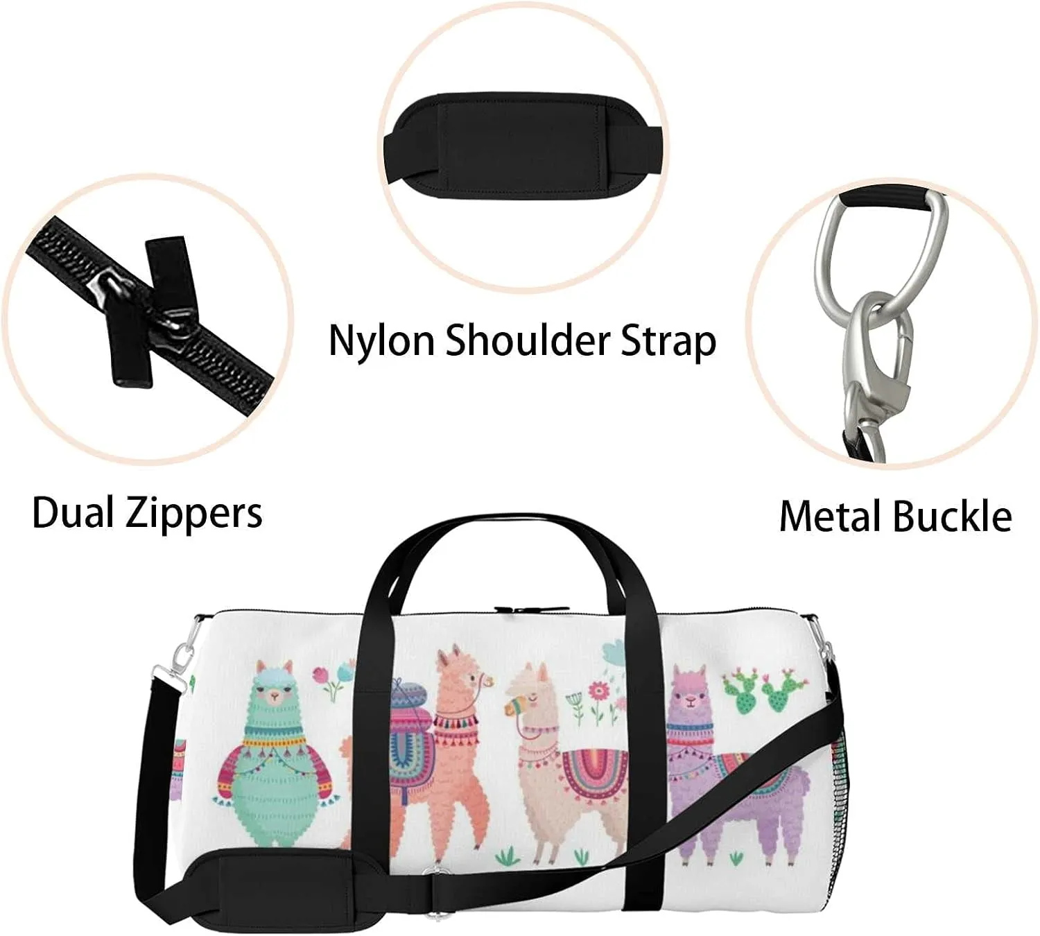 Sports Gym Bag for Women and Men Waterproof Cute Llamas Funny Characters Duffel Bag Lightweight Carryon Traveling Boarding Gripsack