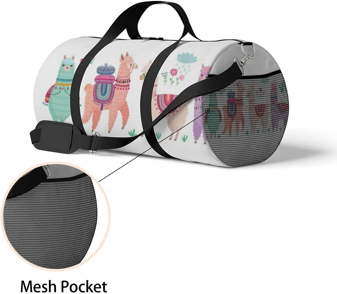 Sports Gym Bag for Women and Men Waterproof Cute Llamas Funny Characters Duffel Bag Lightweight Carryon Traveling Boarding Gripsack