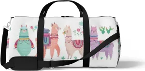 Sports Gym Bag for Women and Men Waterproof Cute Llamas Funny Characters Duffel Bag Lightweight Carryon Traveling Boarding Gripsack
