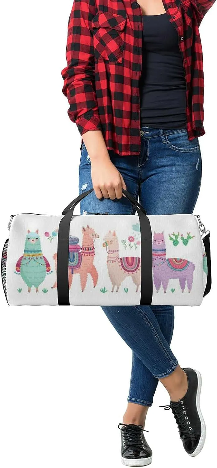 Sports Gym Bag for Women and Men Waterproof Cute Llamas Funny Characters Duffel Bag Lightweight Carryon Traveling Boarding Gripsack