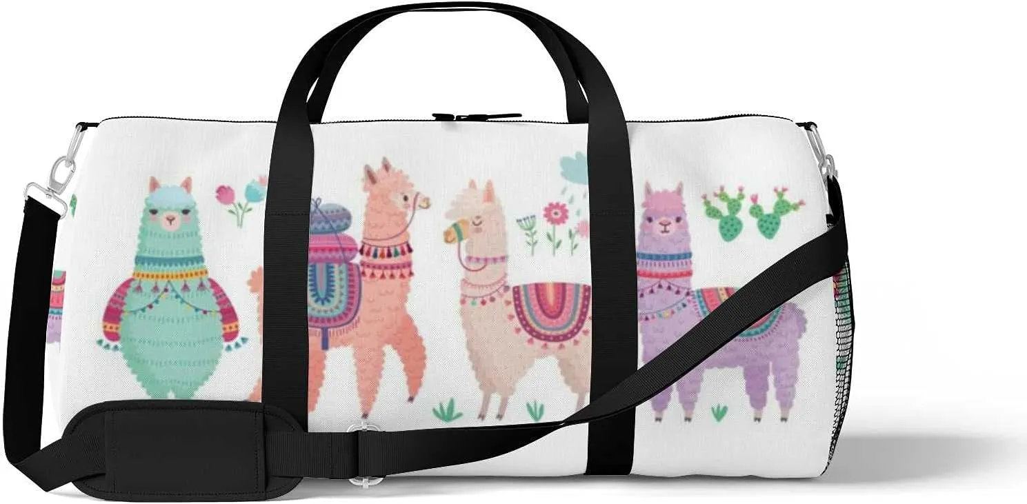 Sports Gym Bag for Women and Men Waterproof Cute Llamas Funny Characters Duffel Bag Lightweight Carryon Traveling Boarding Gripsack