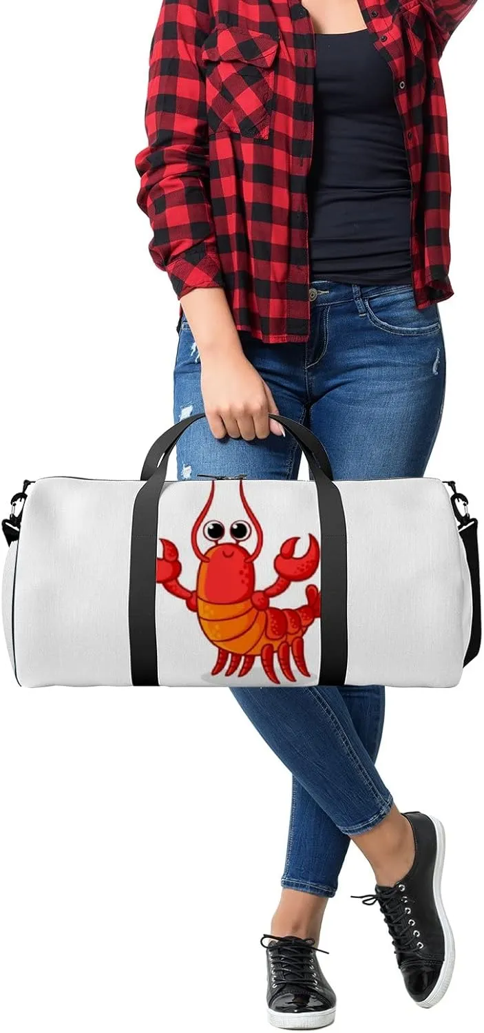 Sports Gym Bag for Women and Men Waterproof Cute Red Lobster Cartoon Style Duffel Bag Lightweight Carryon Traveling Boarding Gripsack
