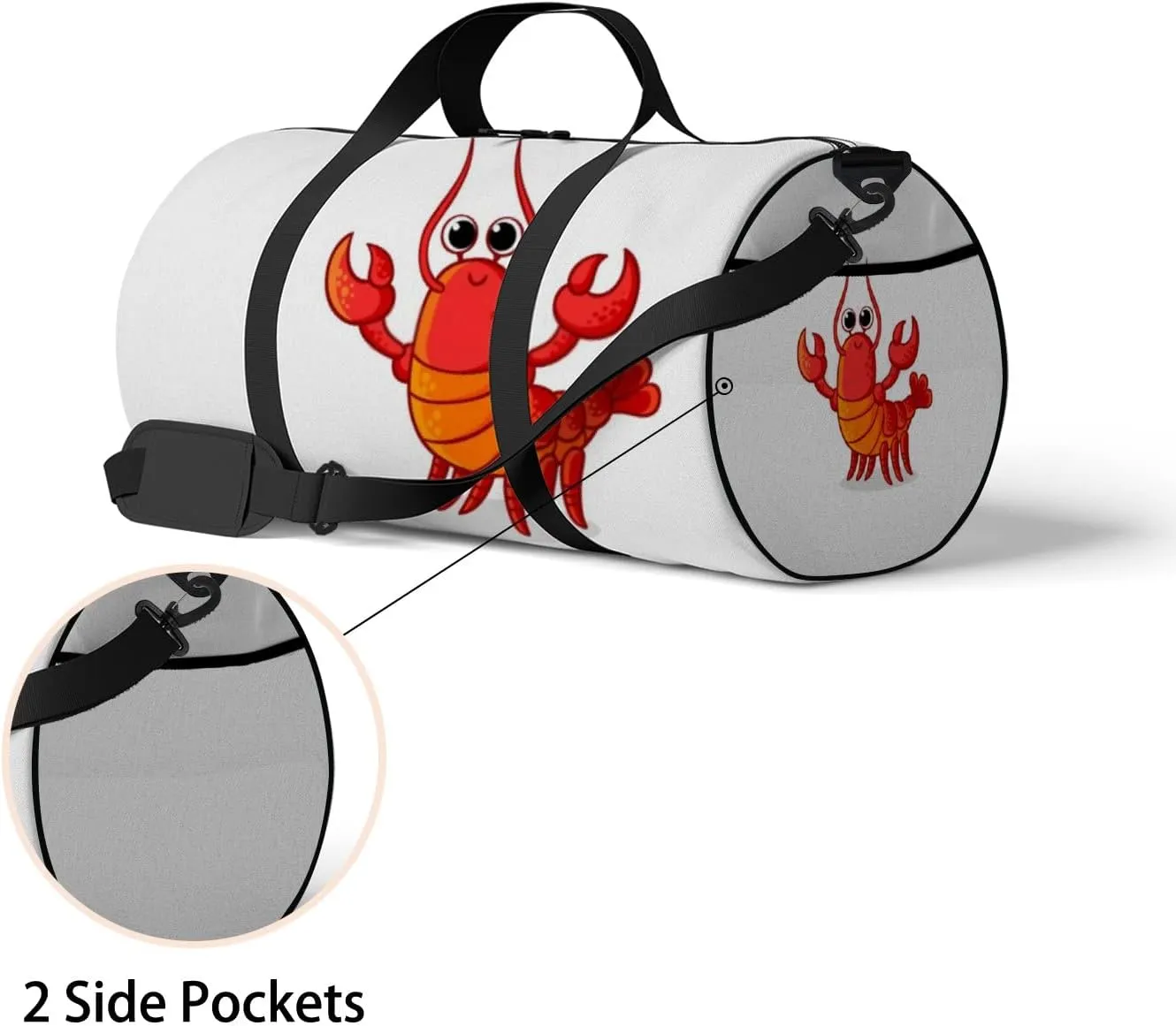 Sports Gym Bag for Women and Men Waterproof Cute Red Lobster Cartoon Style Duffel Bag Lightweight Carryon Traveling Boarding Gripsack