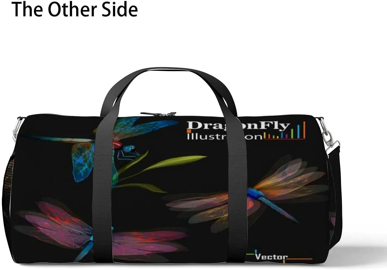 Sports Gym Bag for Women and Men Waterproof Dragonfly Set Three Dragonflies Illustration Duffel Bag Lightweight Carryon Traveling Boarding Gripsack