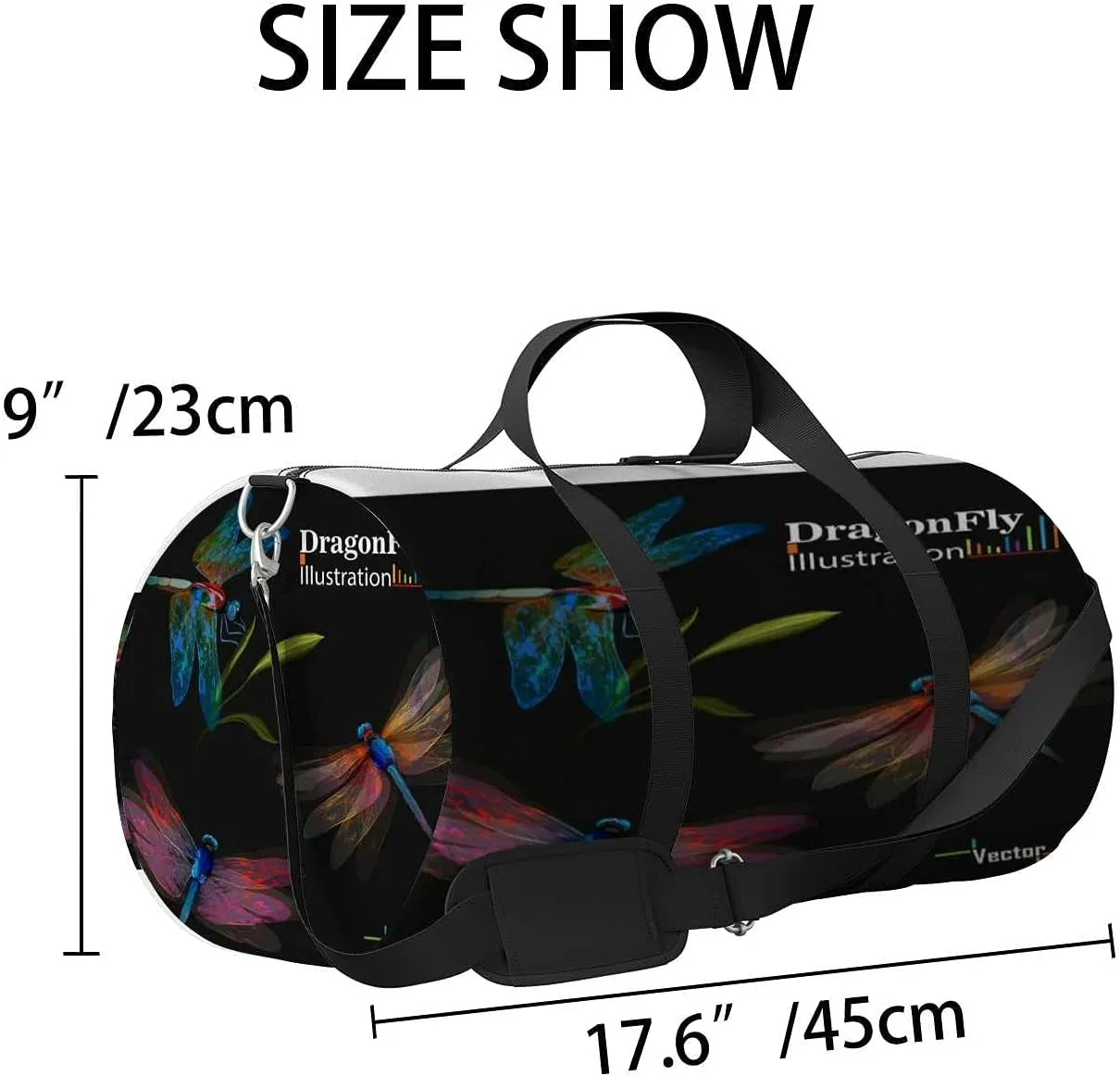Sports Gym Bag for Women and Men Waterproof Dragonfly Set Three Dragonflies Illustration Duffel Bag Lightweight Carryon Traveling Boarding Gripsack