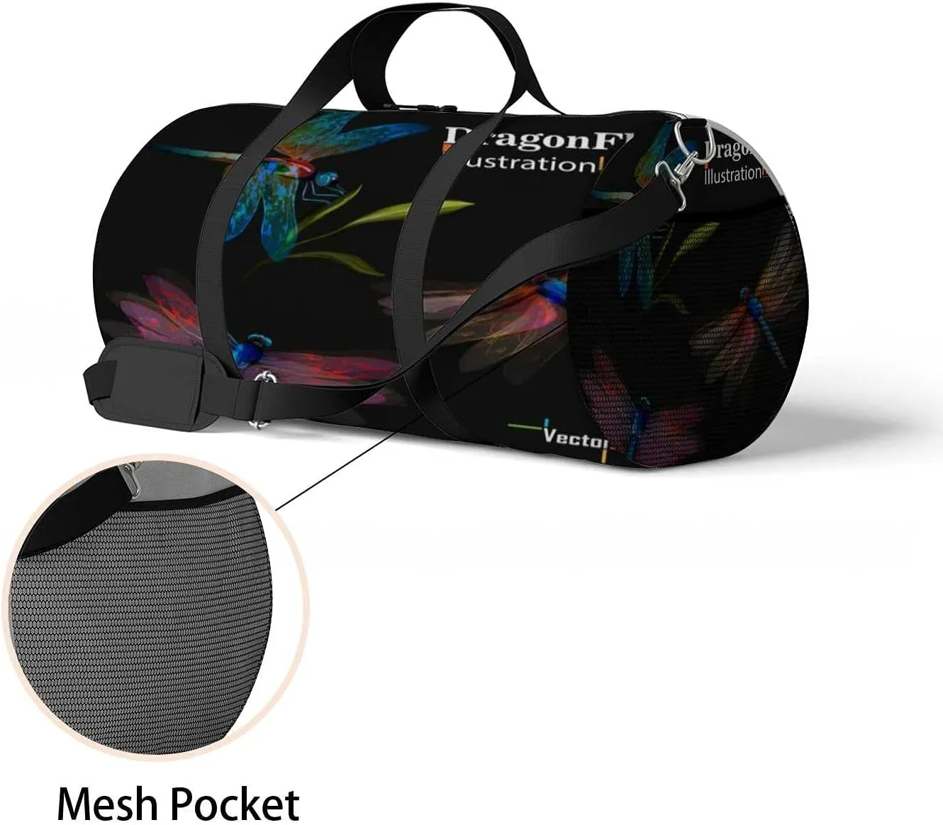 Sports Gym Bag for Women and Men Waterproof Dragonfly Set Three Dragonflies Illustration Duffel Bag Lightweight Carryon Traveling Boarding Gripsack