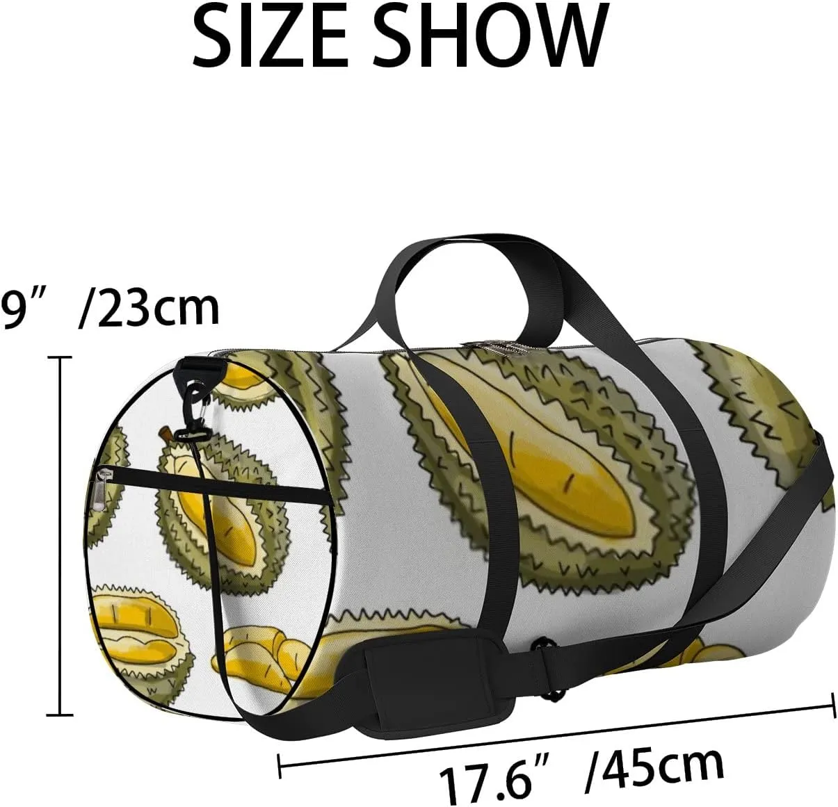 Sports Gym Bag for Women and Men Waterproof Durians Pattern Duffel Bag Lightweight Carryon Traveling Boarding Gripsack