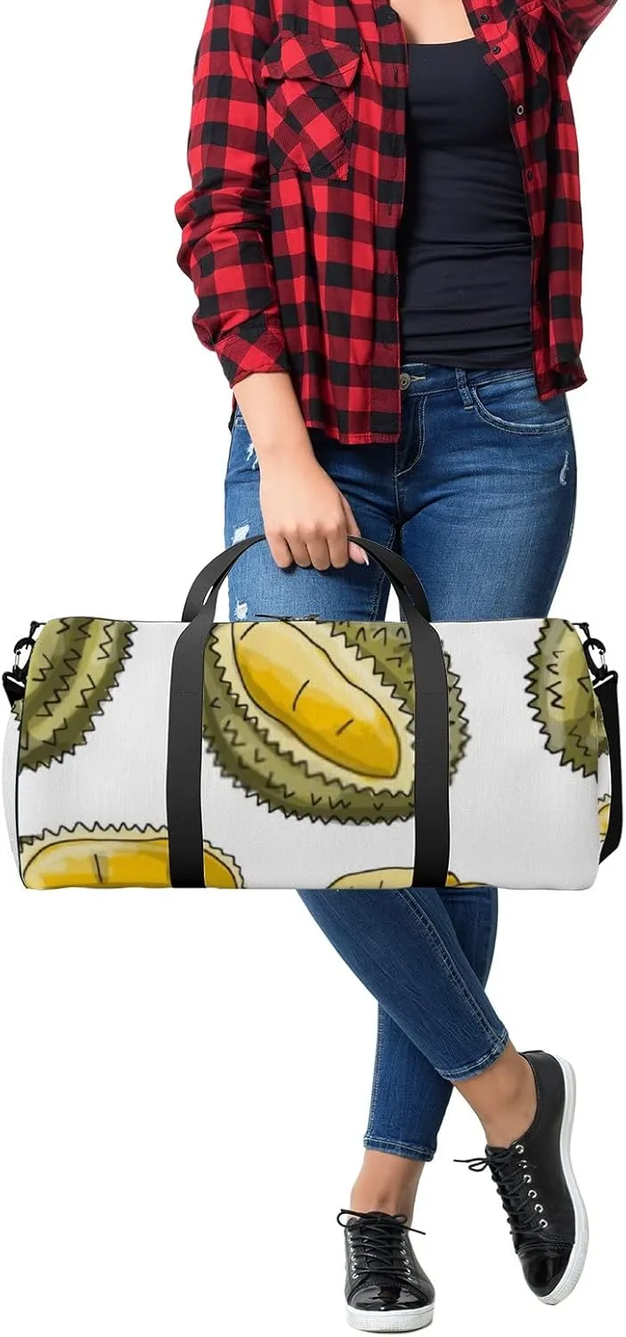 Sports Gym Bag for Women and Men Waterproof Durians Pattern Duffel Bag Lightweight Carryon Traveling Boarding Gripsack