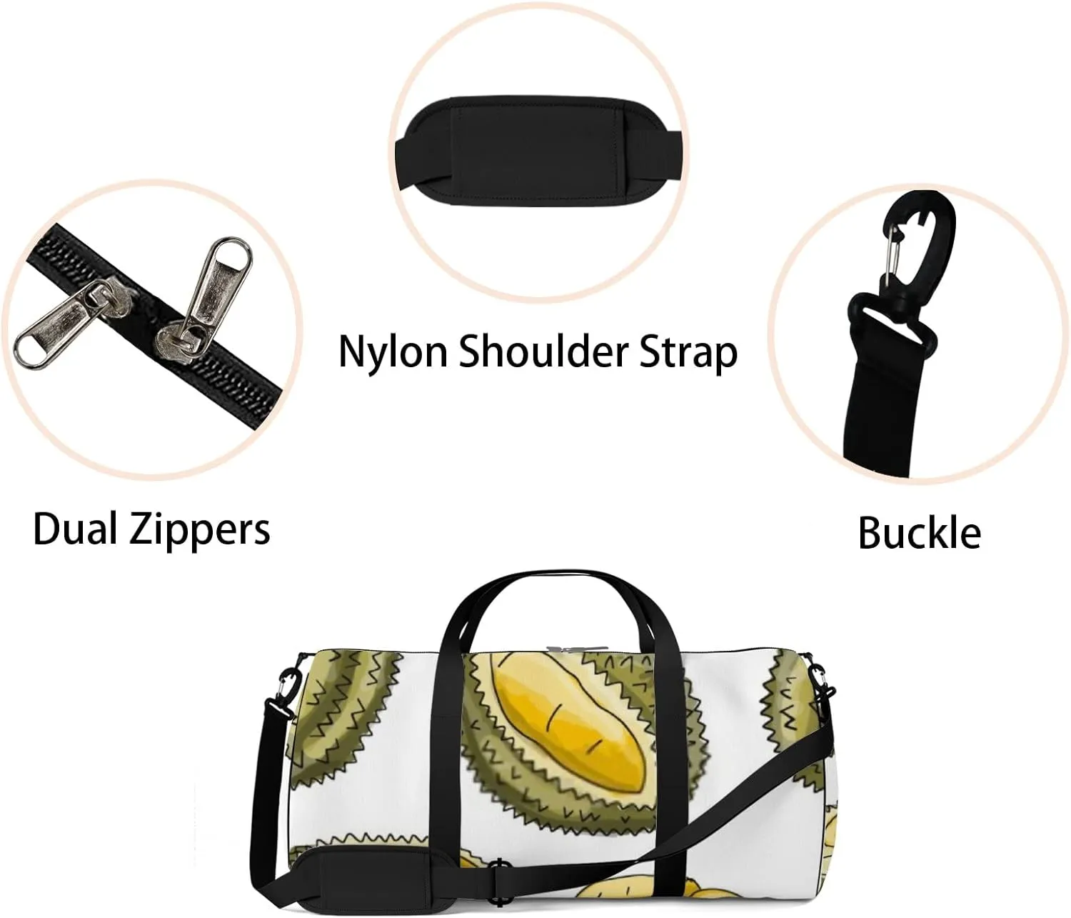 Sports Gym Bag for Women and Men Waterproof Durians Pattern Duffel Bag Lightweight Carryon Traveling Boarding Gripsack