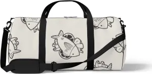 Sports Gym Bag for Women and Men Waterproof Fish Food Doodle Pattern Duffel Bag Lightweight Carryon Traveling Boarding Gripsack
