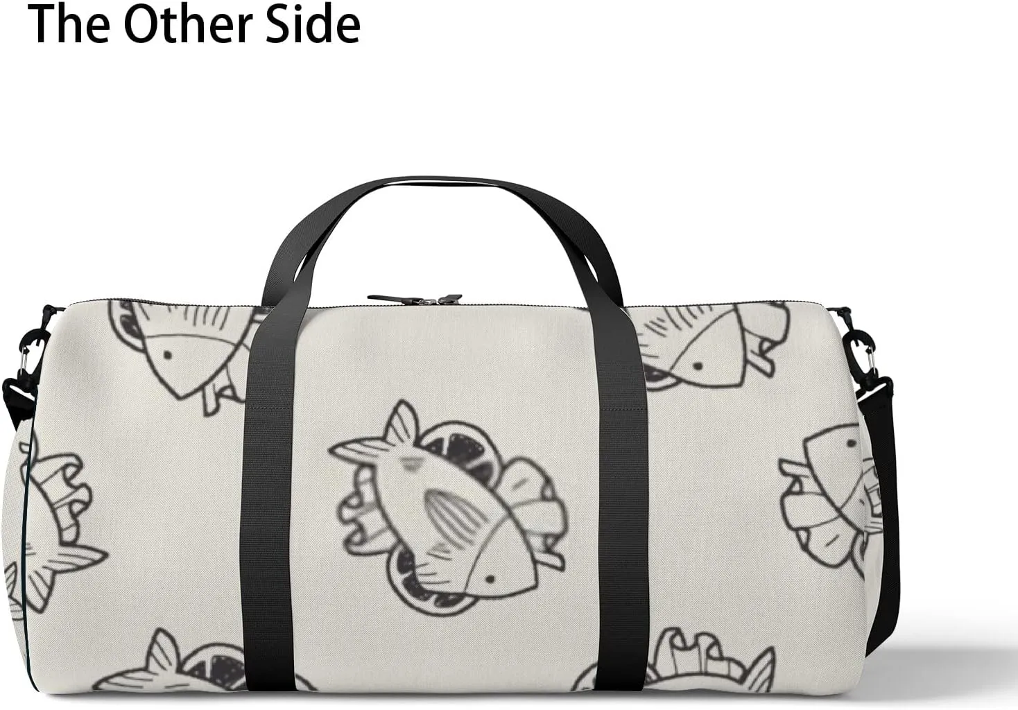 Sports Gym Bag for Women and Men Waterproof Fish Food Doodle Pattern Duffel Bag Lightweight Carryon Traveling Boarding Gripsack