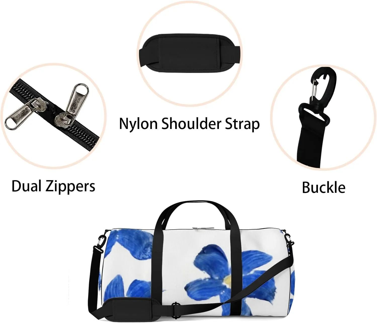 Sports Gym Bag for Women and Men Waterproof Floral Oil Painting Blue Duffel Bag Lightweight Carryon Traveling Boarding Gripsack