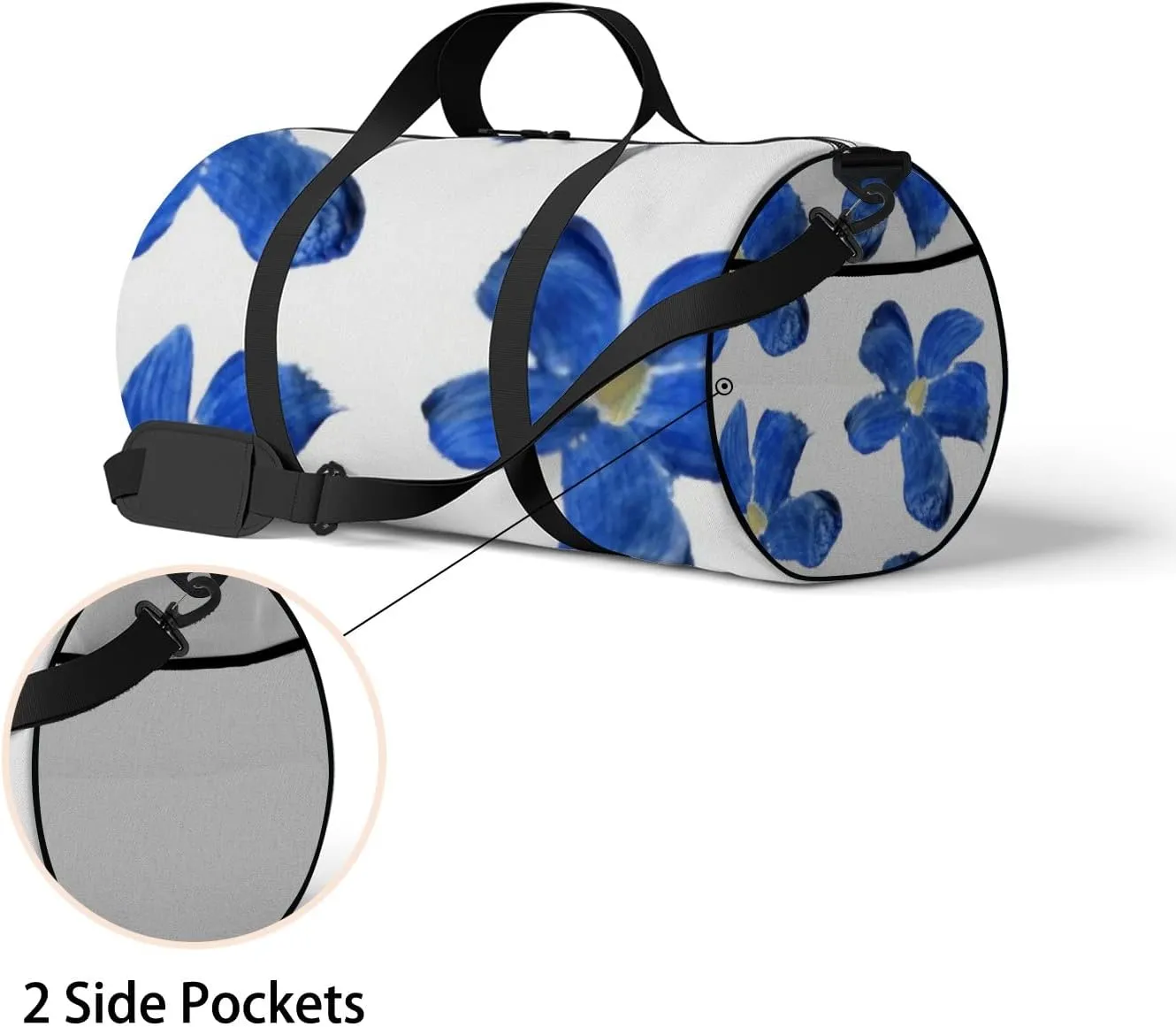 Sports Gym Bag for Women and Men Waterproof Floral Oil Painting Blue Duffel Bag Lightweight Carryon Traveling Boarding Gripsack