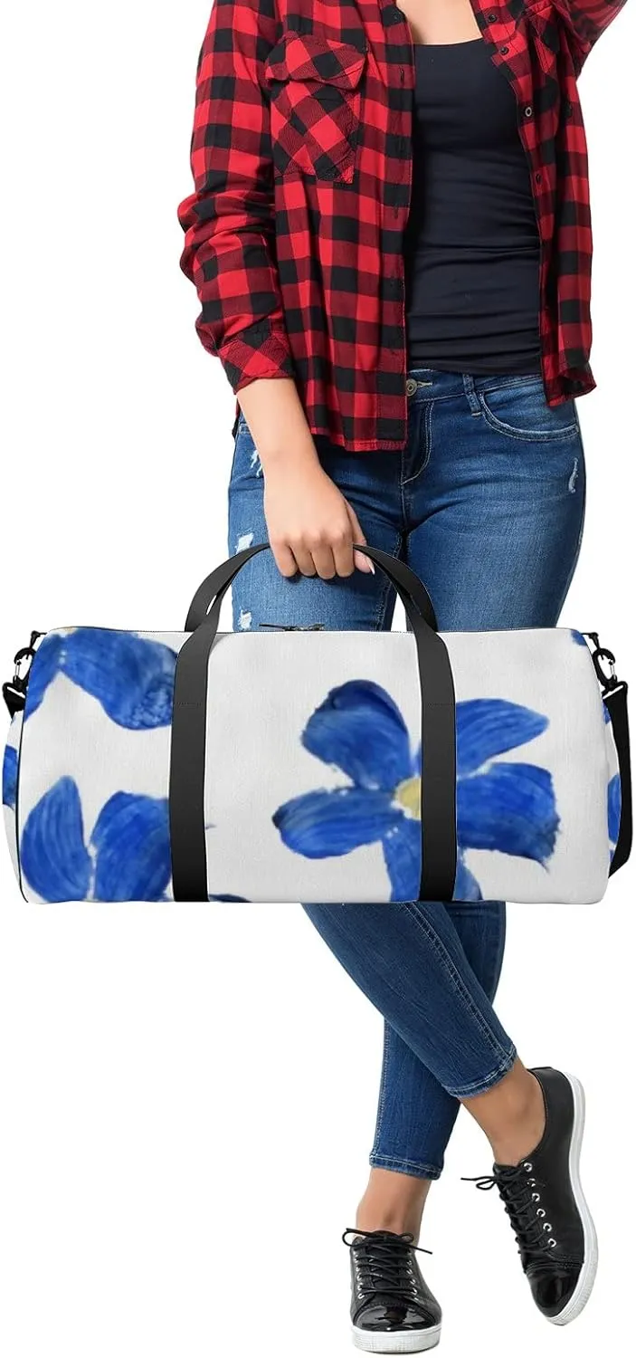 Sports Gym Bag for Women and Men Waterproof Floral Oil Painting Blue Duffel Bag Lightweight Carryon Traveling Boarding Gripsack