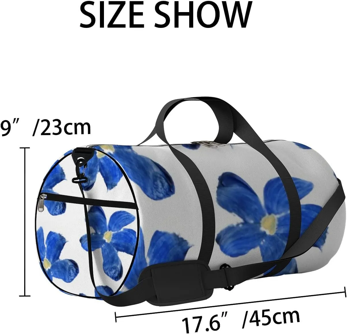 Sports Gym Bag for Women and Men Waterproof Floral Oil Painting Blue Duffel Bag Lightweight Carryon Traveling Boarding Gripsack