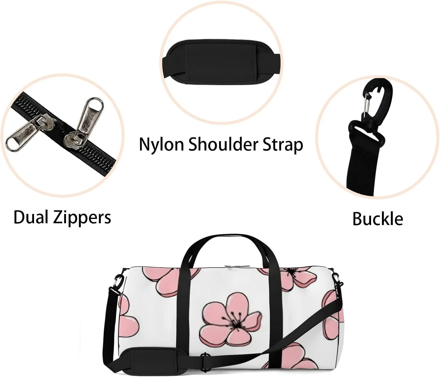 Sports Gym Bag for Women and Men Waterproof Floral Pattern Pastel Colors Duffel Bag Lightweight Carryon Traveling Boarding Gripsack