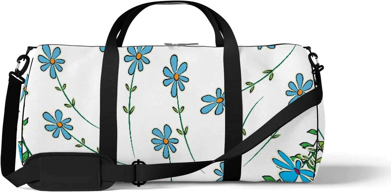 Sports Gym Bag for Women and Men Waterproof Flower Heart Shape Blue Green Duffel Bag Lightweight Carryon Traveling Boarding Gripsack