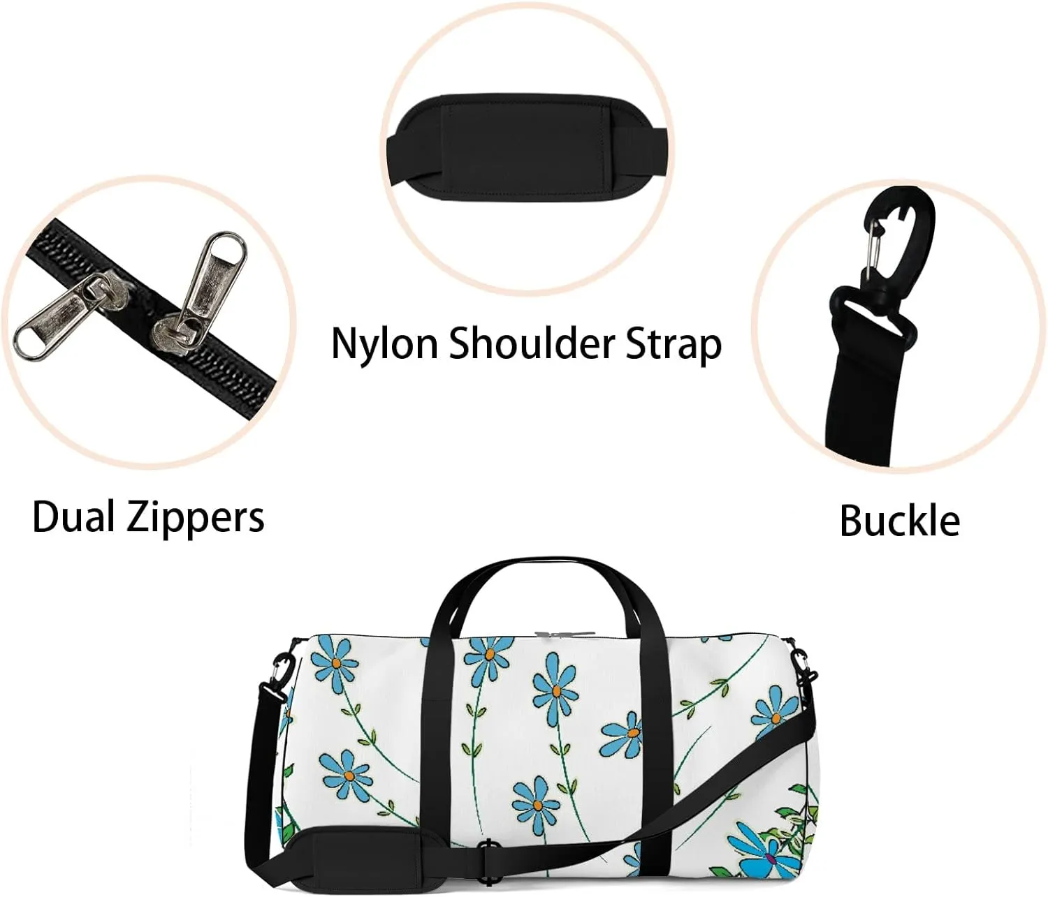 Sports Gym Bag for Women and Men Waterproof Flower Heart Shape Blue Green Duffel Bag Lightweight Carryon Traveling Boarding Gripsack