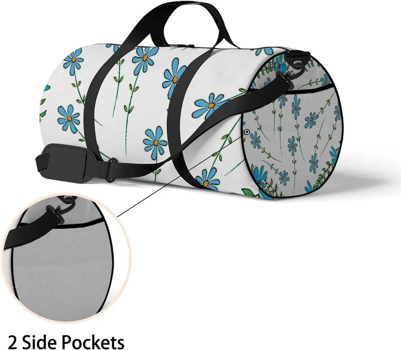Sports Gym Bag for Women and Men Waterproof Flower Heart Shape Blue Green Duffel Bag Lightweight Carryon Traveling Boarding Gripsack