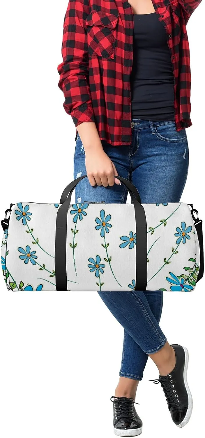 Sports Gym Bag for Women and Men Waterproof Flower Heart Shape Blue Green Duffel Bag Lightweight Carryon Traveling Boarding Gripsack