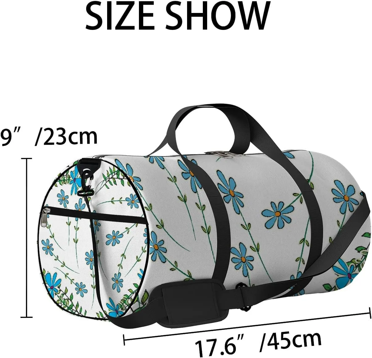 Sports Gym Bag for Women and Men Waterproof Flower Heart Shape Blue Green Duffel Bag Lightweight Carryon Traveling Boarding Gripsack