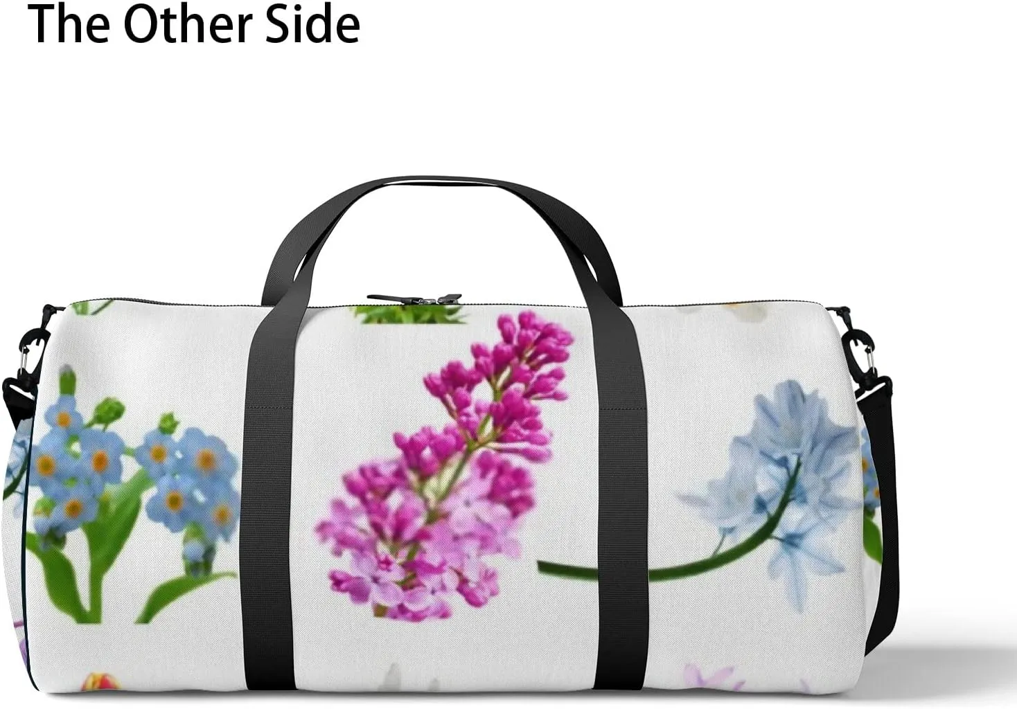 Sports Gym Bag for Women and Men Waterproof Flowers Collection Isolated White Duffel Bag Lightweight Carryon Traveling Boarding Gripsack