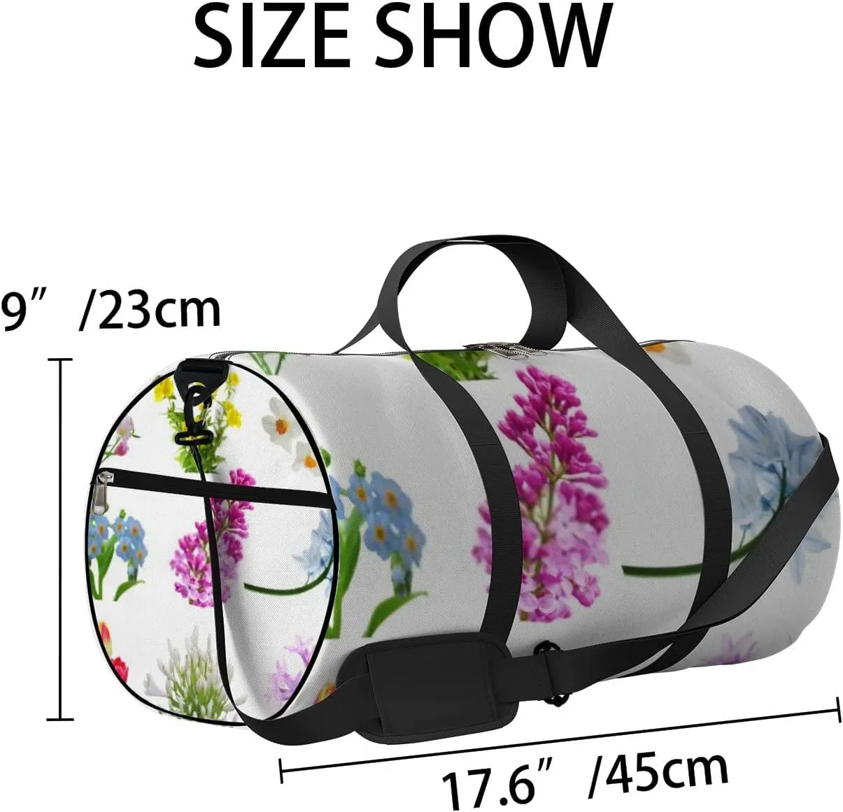 Sports Gym Bag for Women and Men Waterproof Flowers Collection Isolated White Duffel Bag Lightweight Carryon Traveling Boarding Gripsack