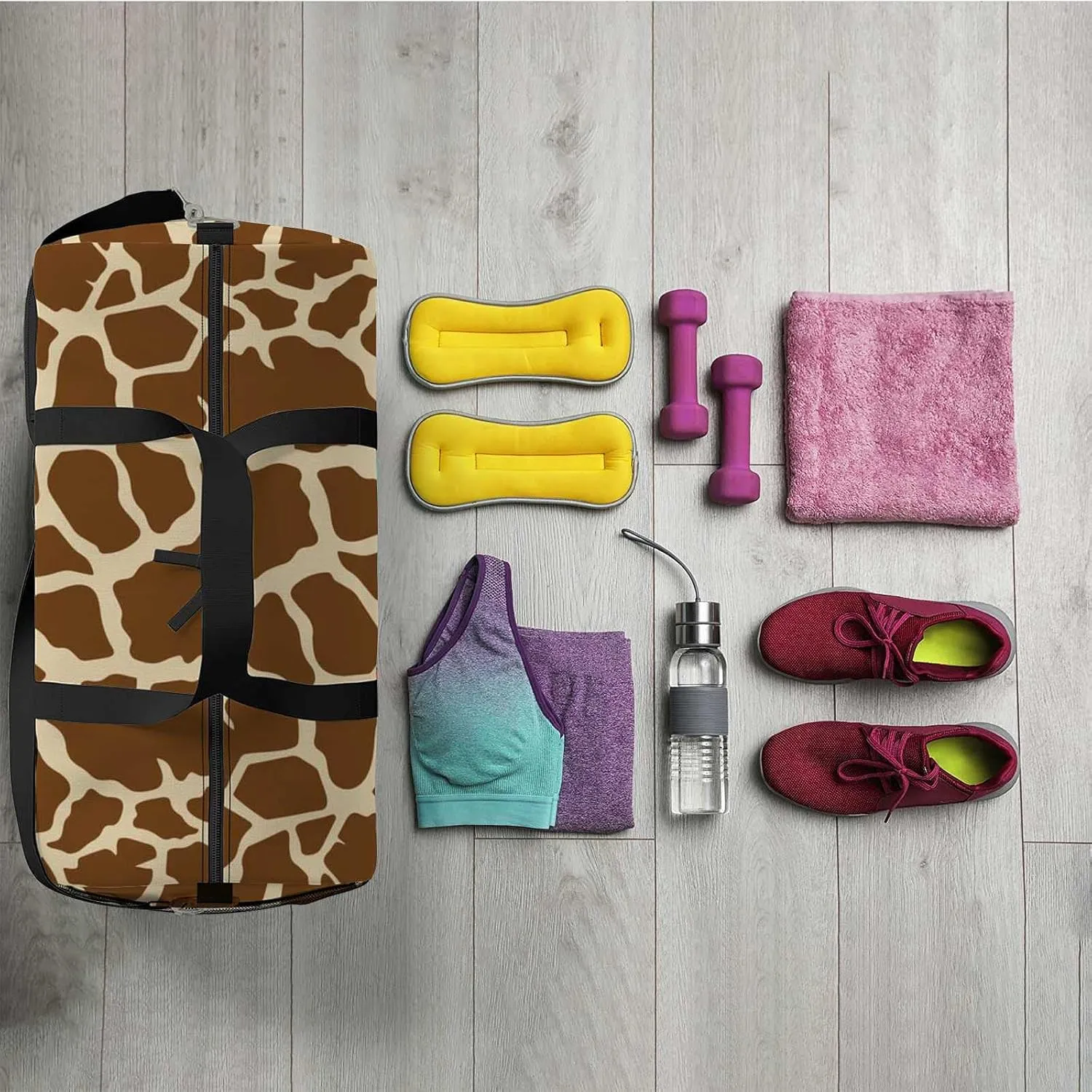 Sports Gym Bag for Women and Men Waterproof Giraffe Skin Egg Color Stripe Duffel Bag Lightweight Carryon Traveling Boarding Gripsack