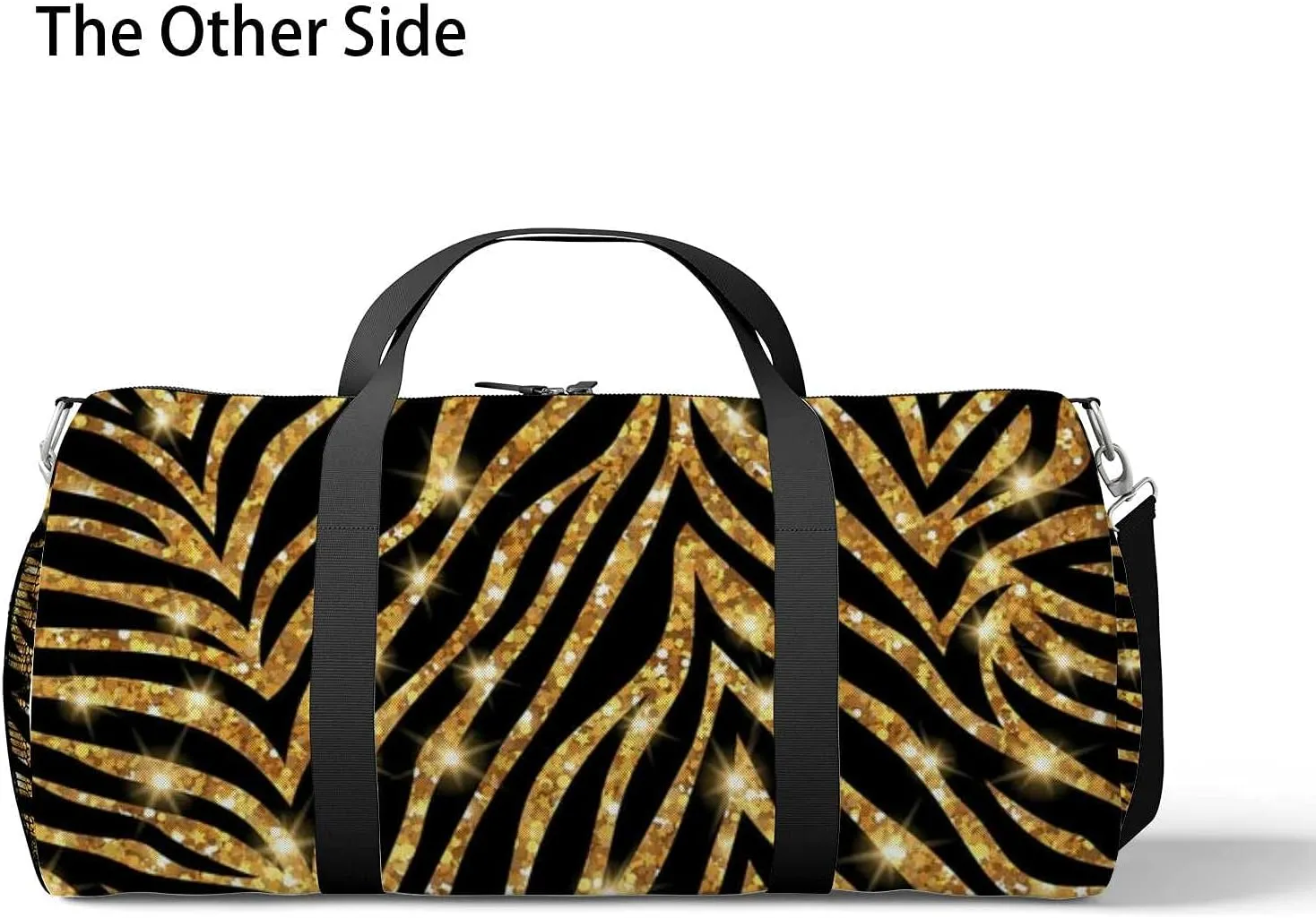 Sports Gym Bag for Women and Men Waterproof Gold Zebra Pattern Illustration Duffel Bag Lightweight Carryon Traveling Boarding Gripsack