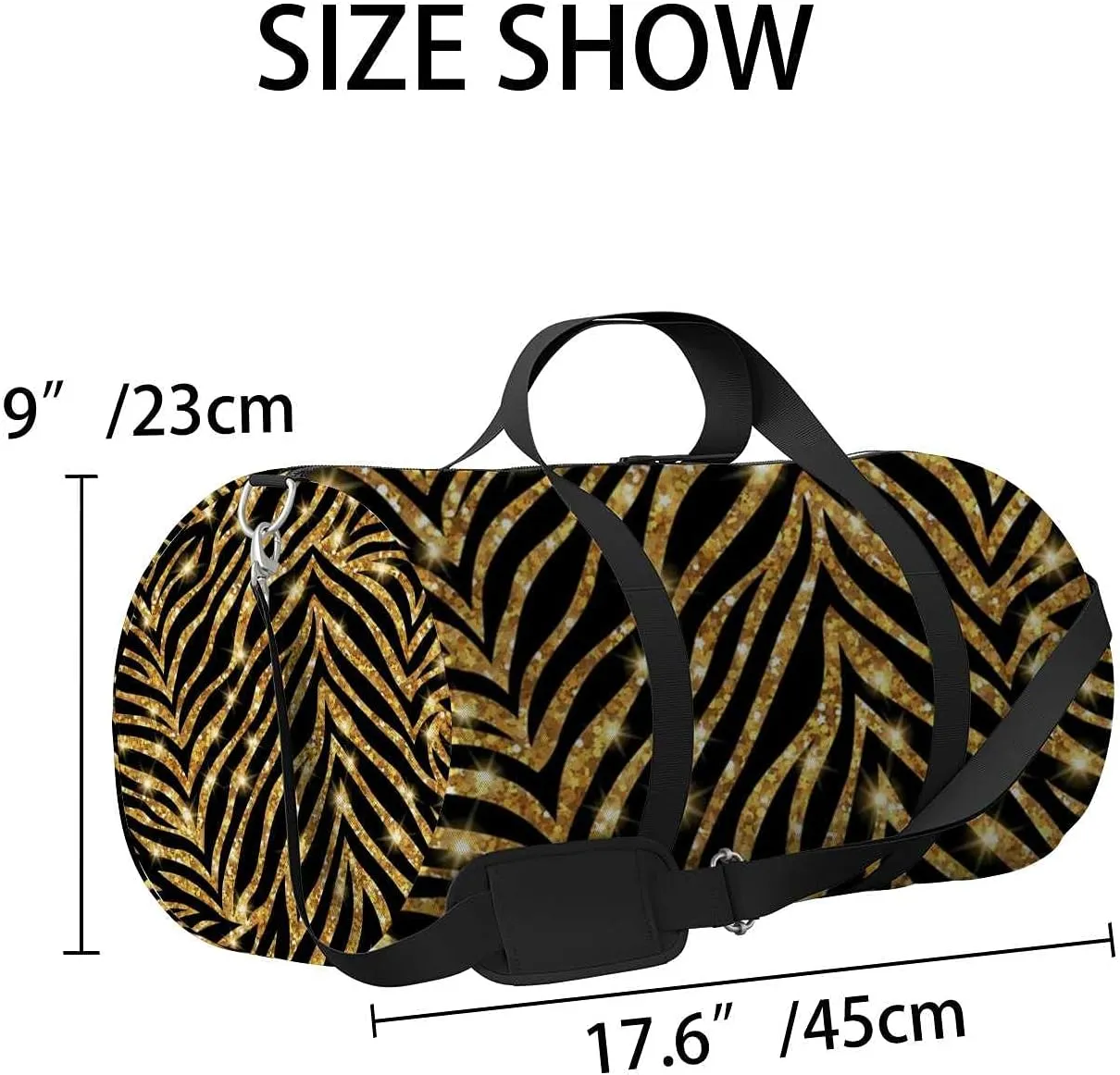 Sports Gym Bag for Women and Men Waterproof Gold Zebra Pattern Illustration Duffel Bag Lightweight Carryon Traveling Boarding Gripsack