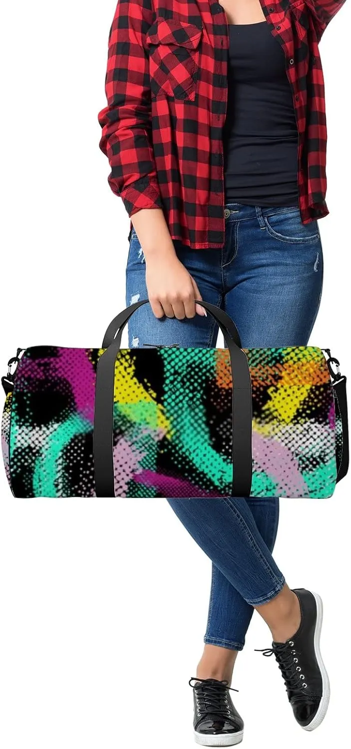 Sports Gym Bag for Women and Men Waterproof Halftone Alphabet Duffel Bag Lightweight Carryon Traveling Boarding Gripsack