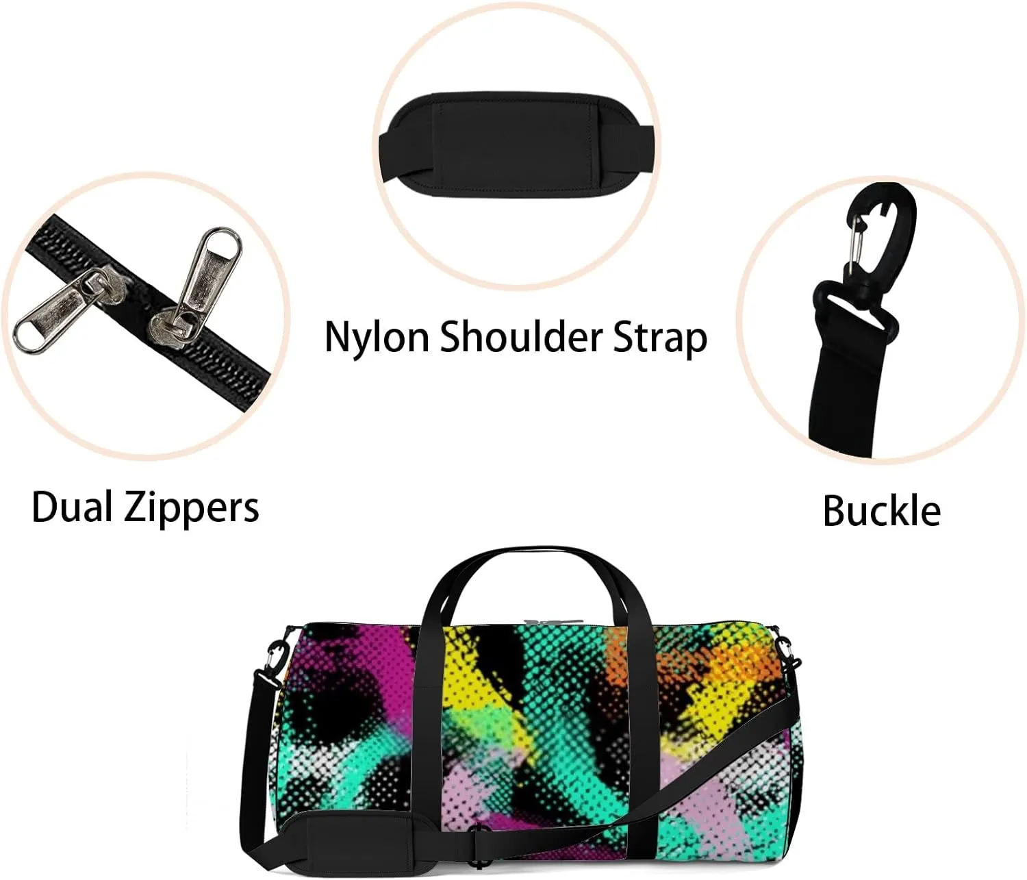 Sports Gym Bag for Women and Men Waterproof Halftone Alphabet Duffel Bag Lightweight Carryon Traveling Boarding Gripsack