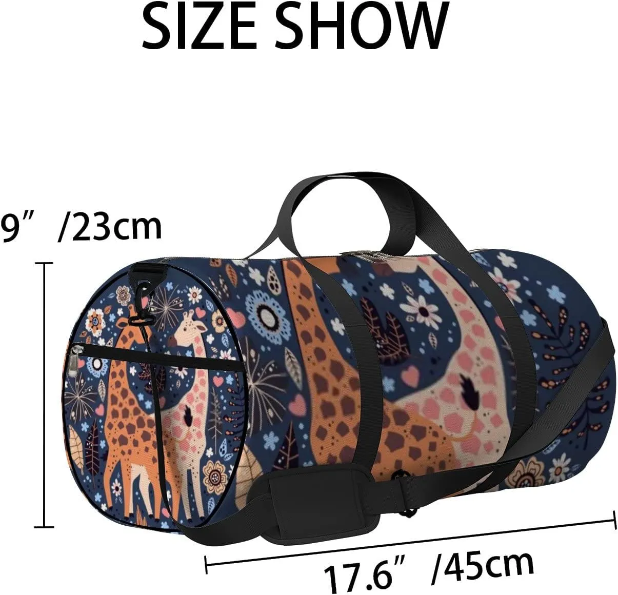 Sports Gym Bag for Women and Men Waterproof Hand Drawn Cute Giraffes Blue Duffel Bag Lightweight Carryon Traveling Boarding Gripsack