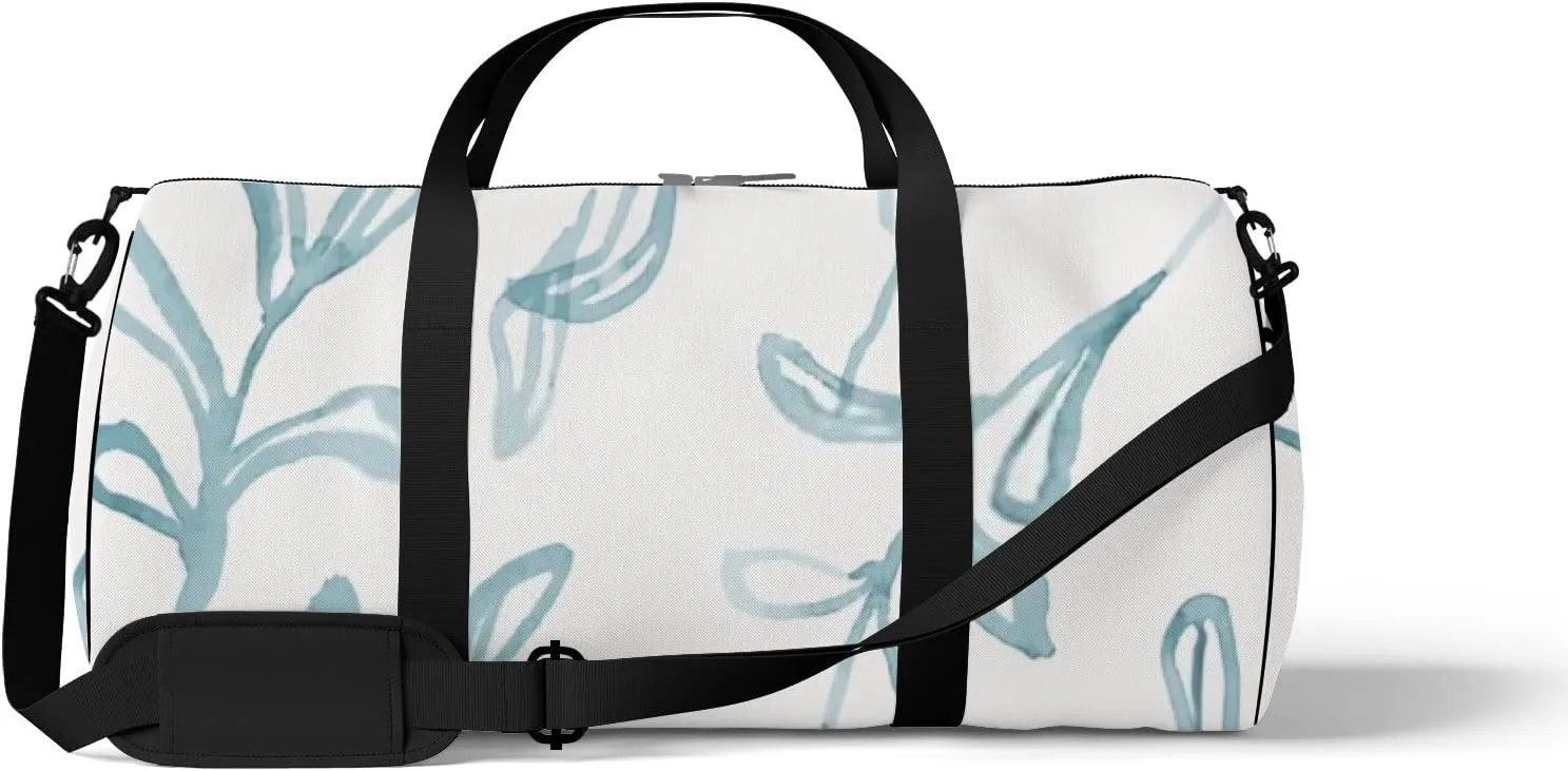 Sports Gym Bag for Women and Men Waterproof Hand Drawn Leaves Green Duffel Bag Lightweight Carryon Traveling Boarding Gripsack