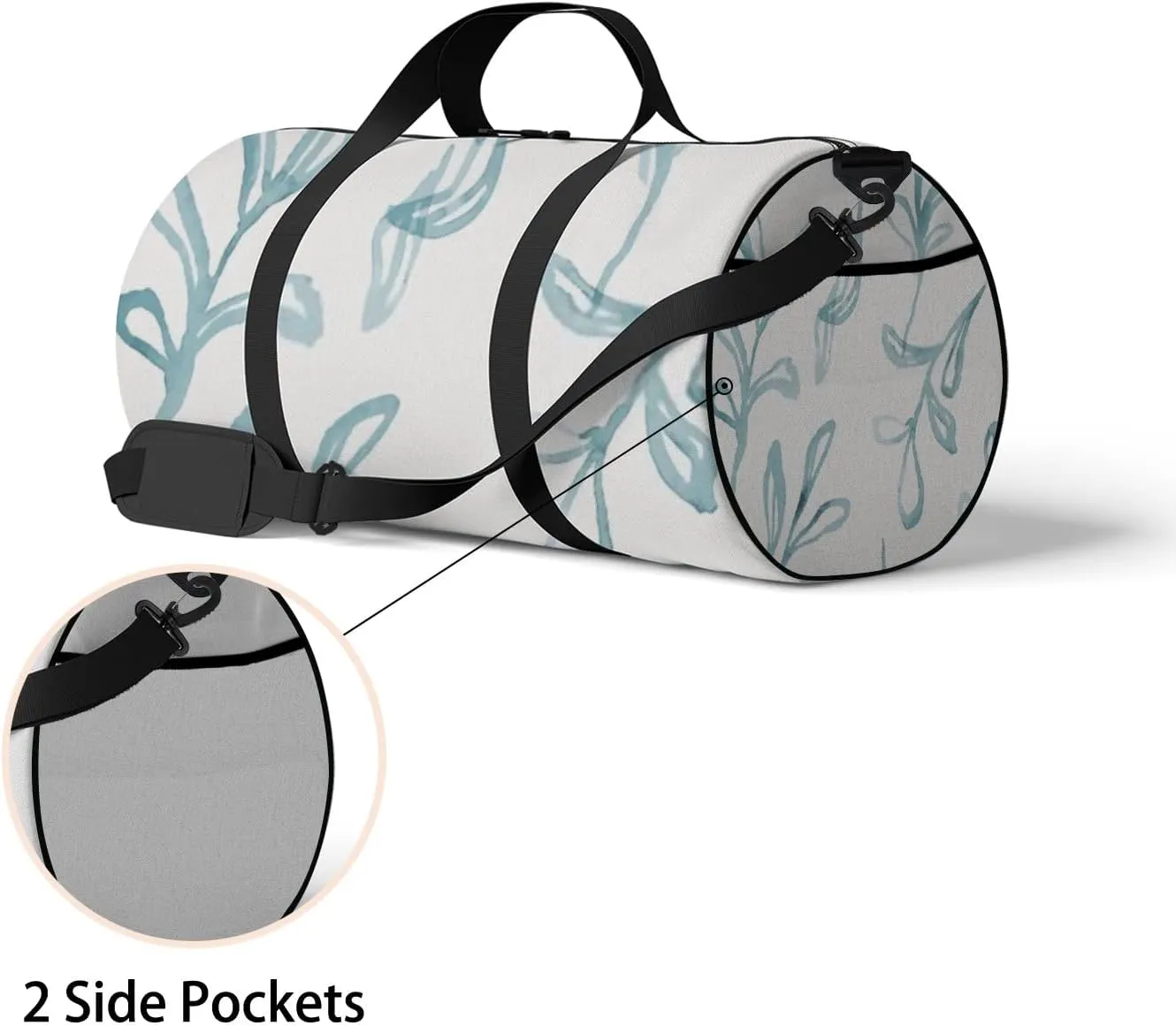 Sports Gym Bag for Women and Men Waterproof Hand Drawn Leaves Green Duffel Bag Lightweight Carryon Traveling Boarding Gripsack